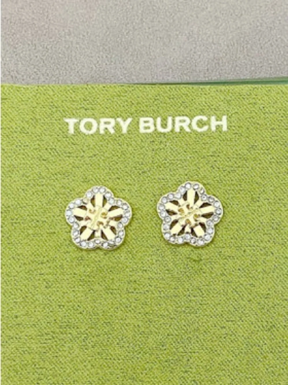 Tory Burch Gold-tone Crystal Flower Logo Stud Earrings